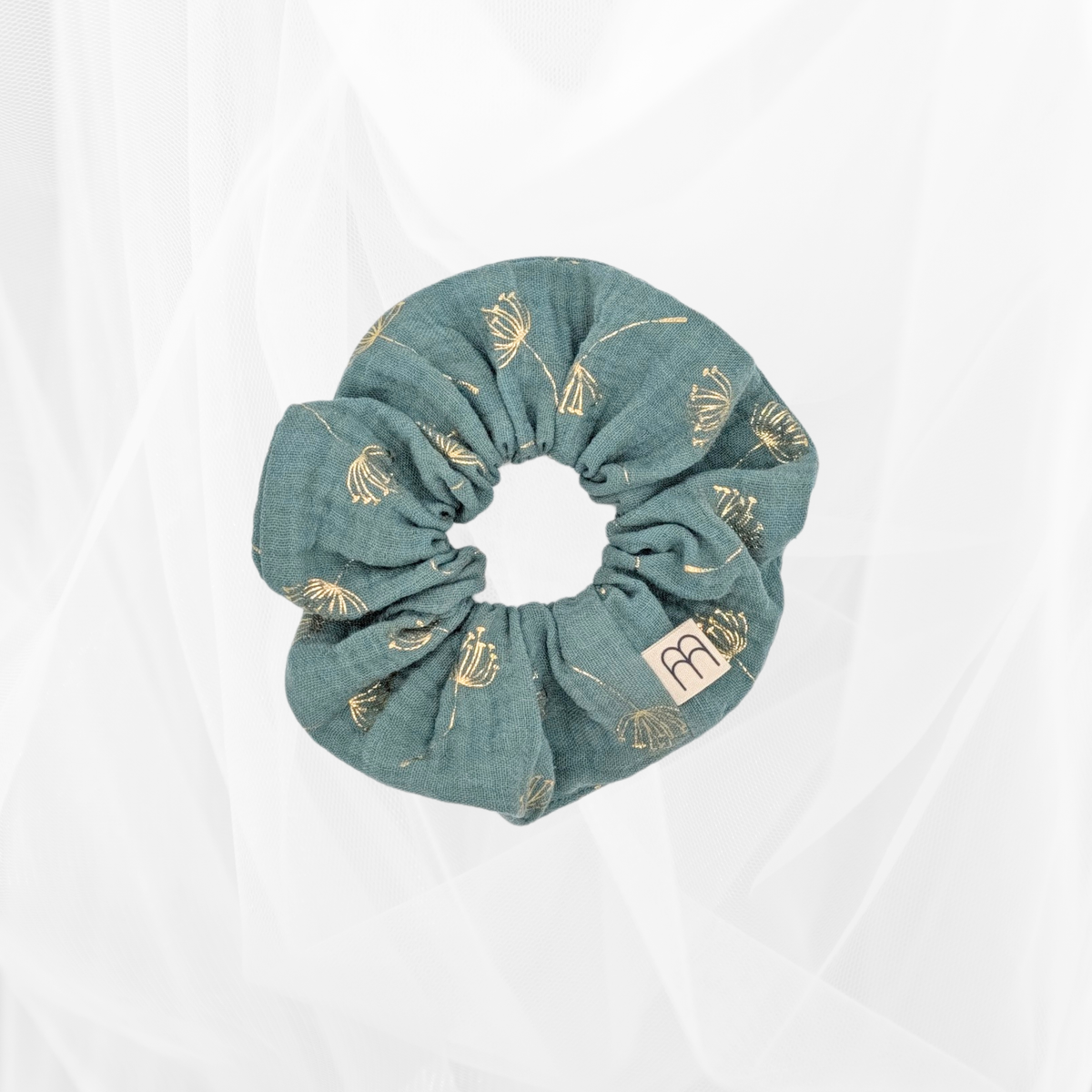Chouchou - Double gaze vert de gris imprimé doré Atelier Maellem
