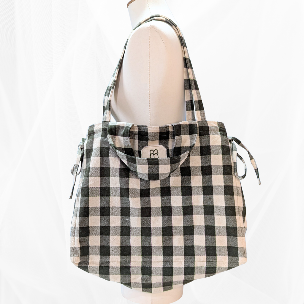 Sac cabas fermeture zippée - Carreaux vert & beige Atelier Maellem