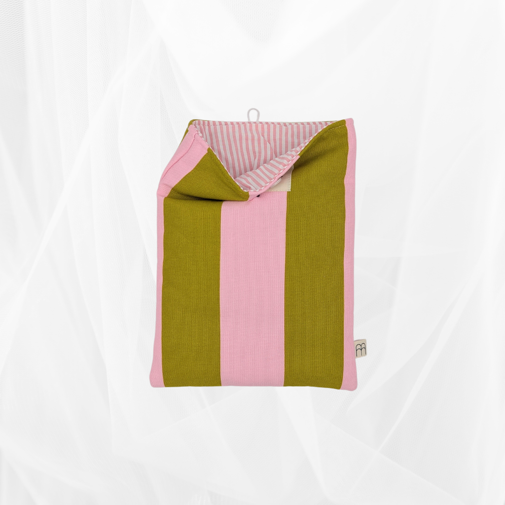 Housse de livre - Petit format - Rayure "Vert-rose" Atelier Maellem