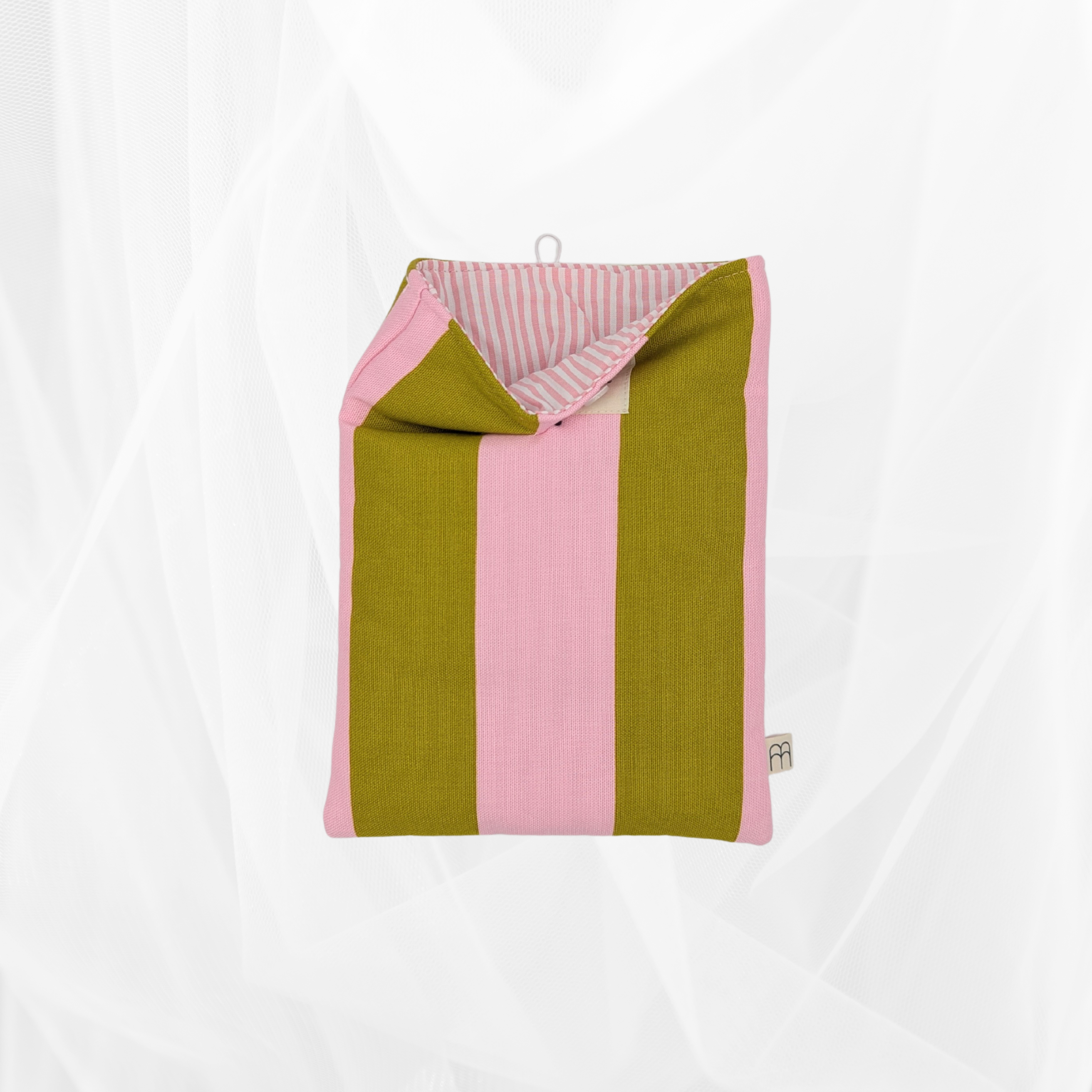 Housse de livre - Petit format - Rayure "Vert-rose" Atelier Maellem
