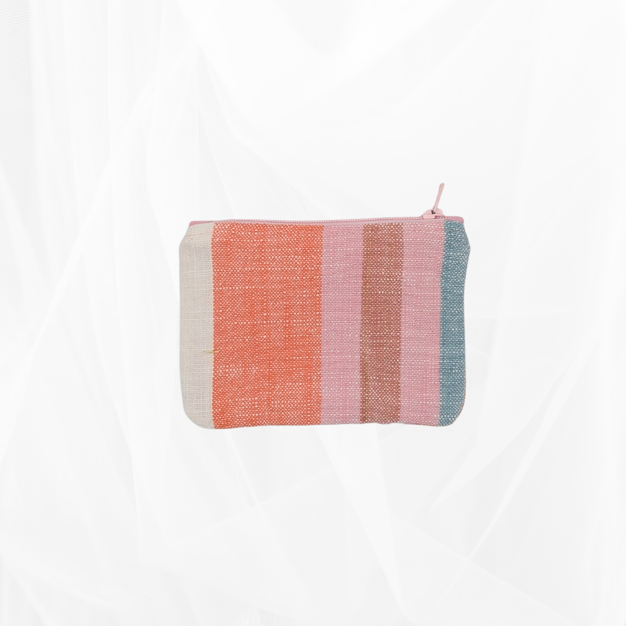 Porte-monnaie - Rayure Multicolore "Rose-orange" - doublure unie rose Atelier Maellem