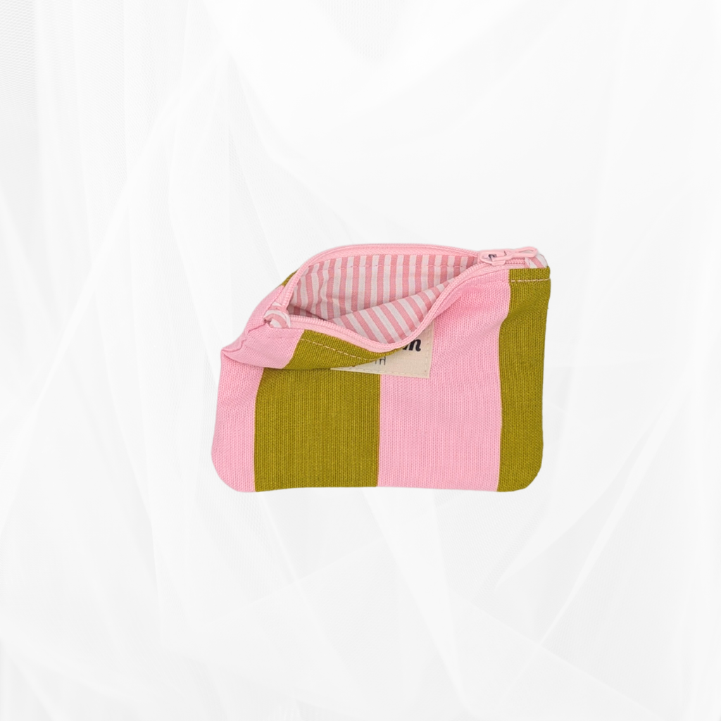Porte-monnaie - Rayure "Vert-rose" - doublure rayée Atelier Maellem