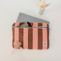 Housse PC - 15' 16' - Rayure "Rose corail-marron" Atelier Maellem