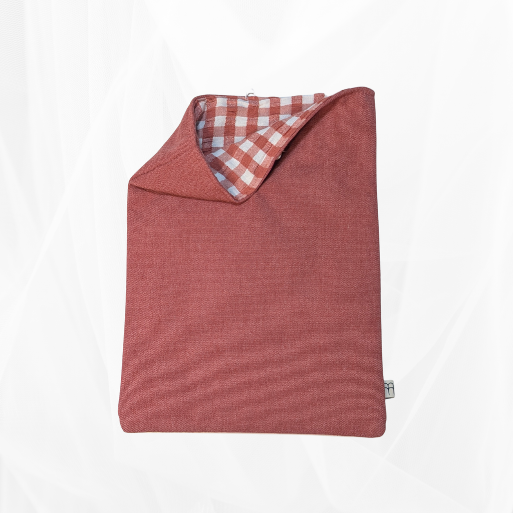 Housse de Livre - Grand Format - Toile Marsala et doublure vichy Atelier Maellem