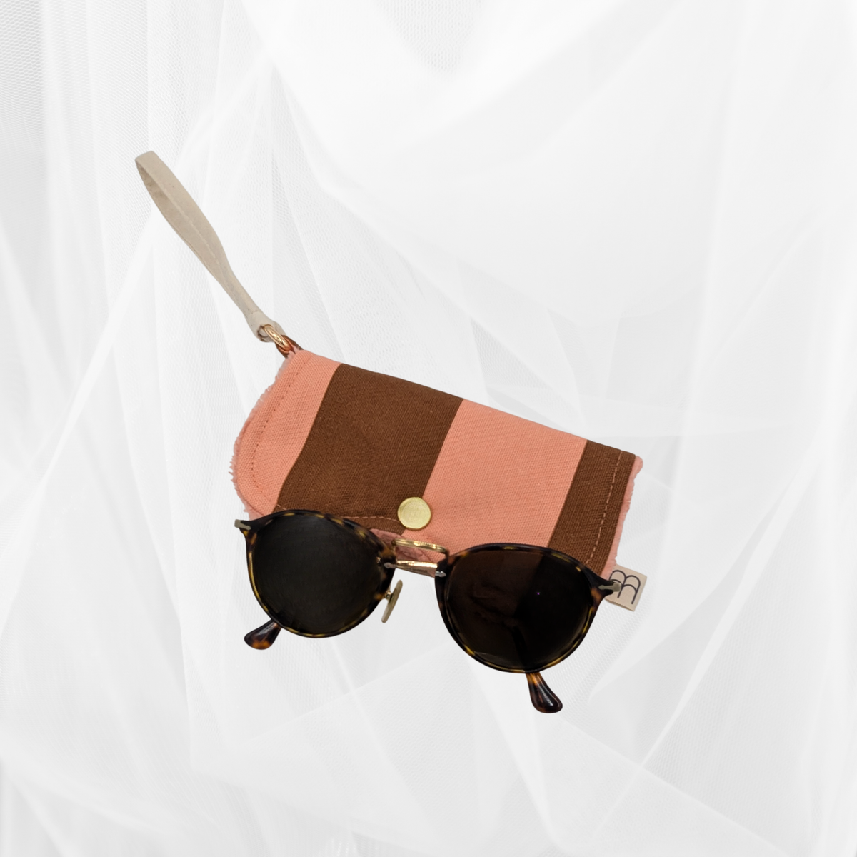 Protège-lunettes en tissu - Rayure "Corail-marron" & éponge unie corail (Copie) Atelier Maellem