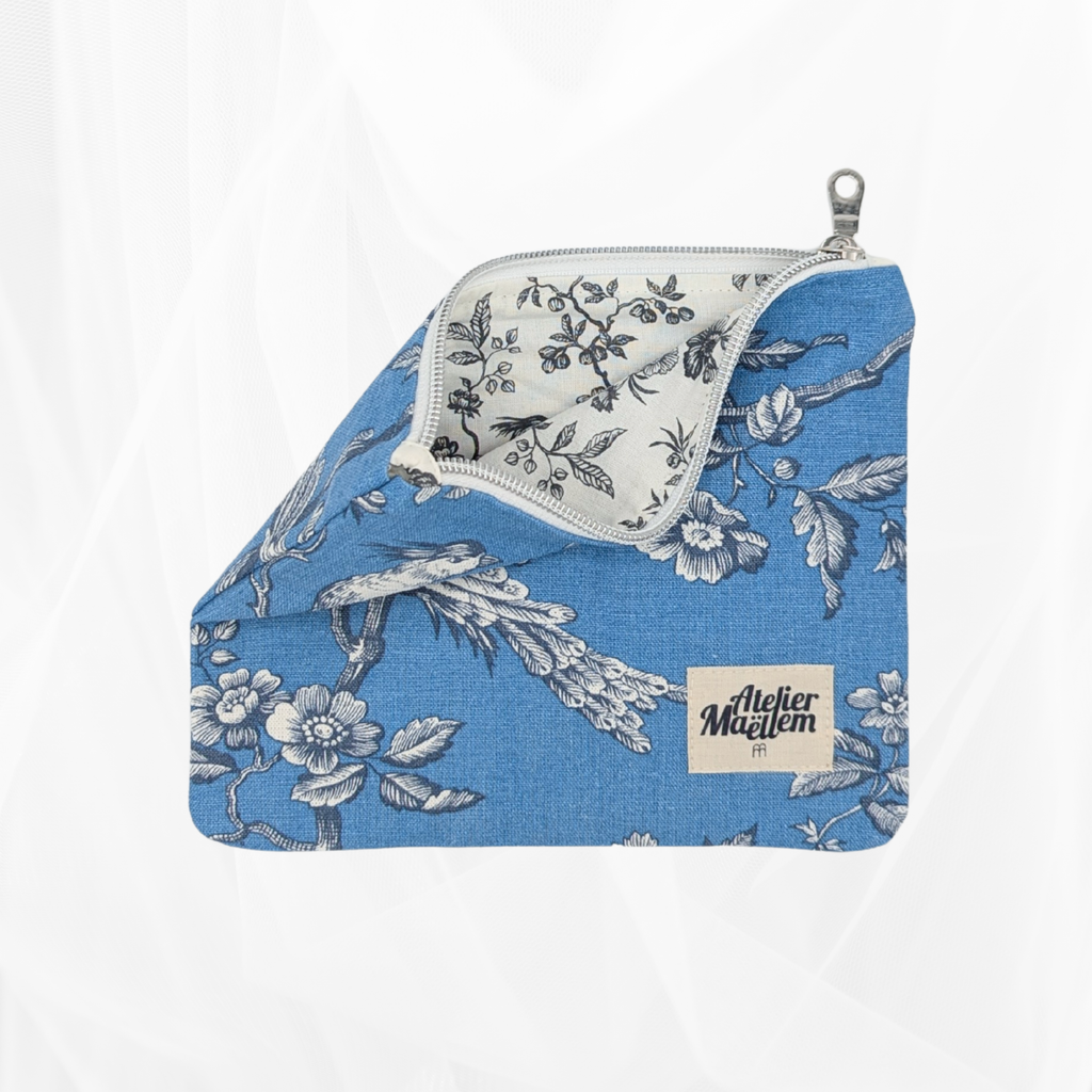 Pochette zippée - Poétique Bleu Atelier Maellem
