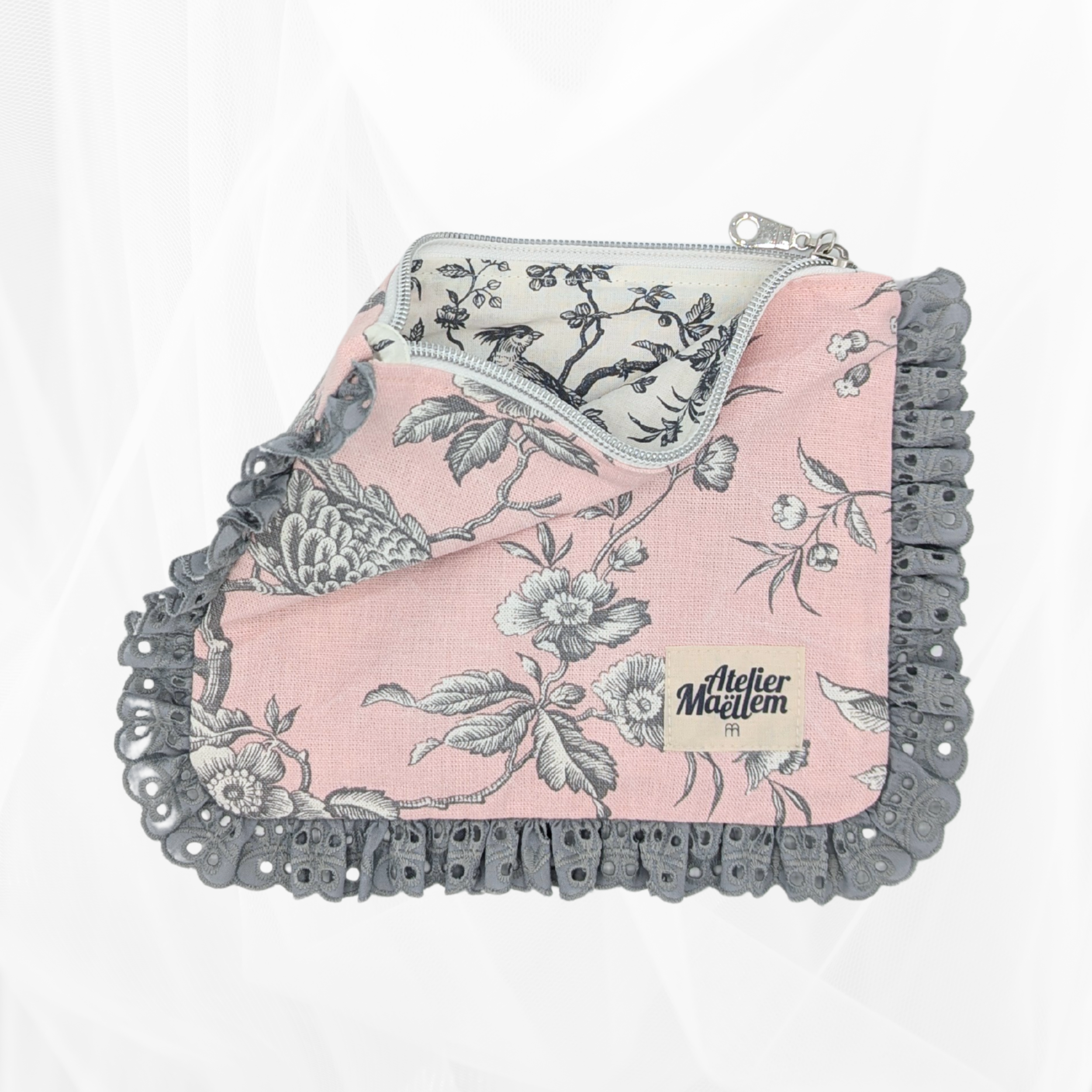 Pochette zippée à volant - Poétique Rose Atelier Maellem