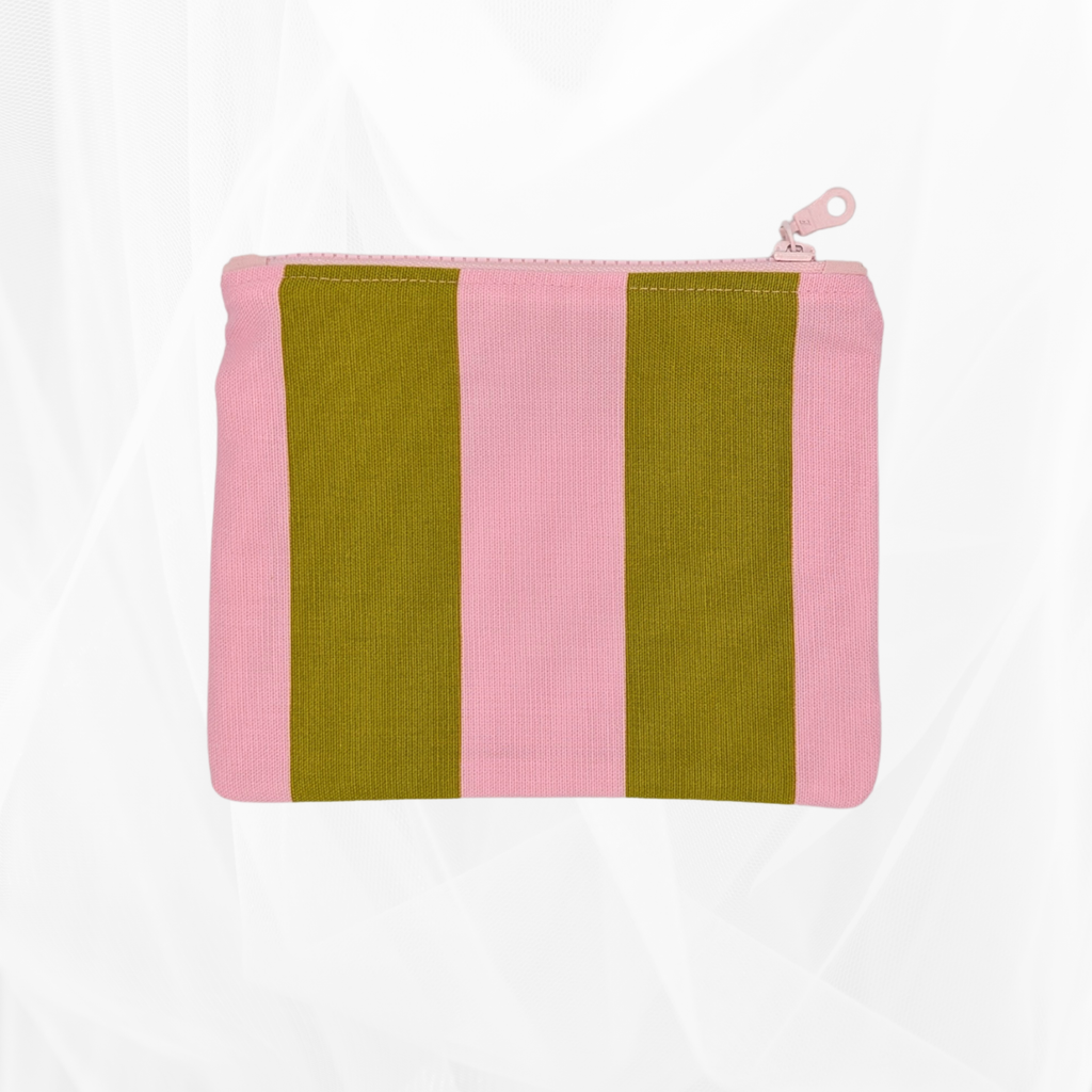 Pochette zippée - Rayure "Vert-rose" Atelier Maellem