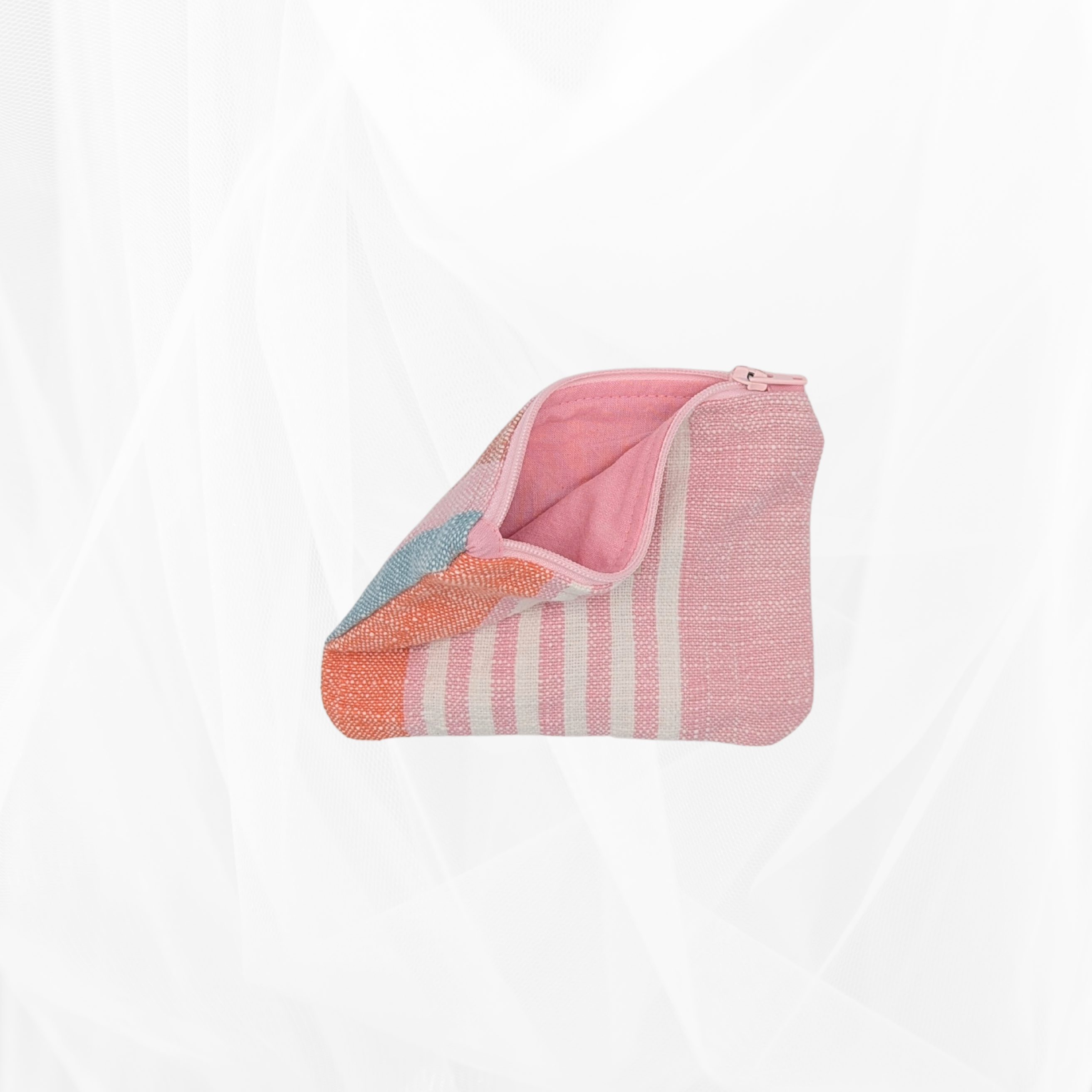 Porte-monnaie - Rayure Multicolore "Rose-orange" - doublure unie rose Atelier Maellem