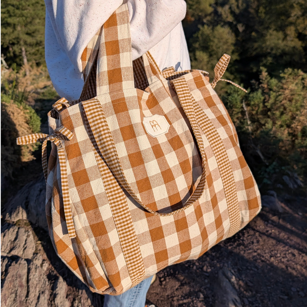 Sac cabas fermeture zippée - Carreaux Jaune moutarde Atelier Maellem