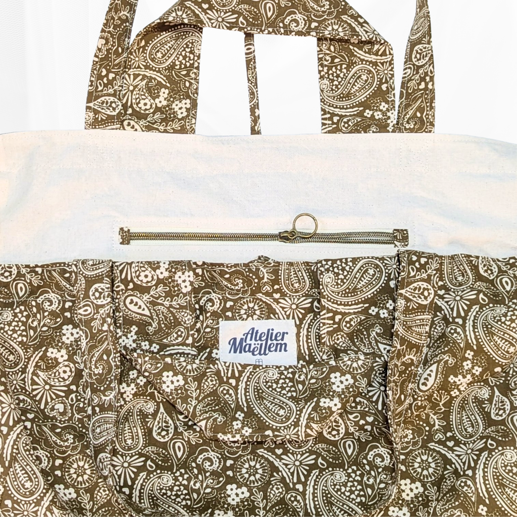 Sac cabas fermeture zippée - Floral vert Atelier Maellem