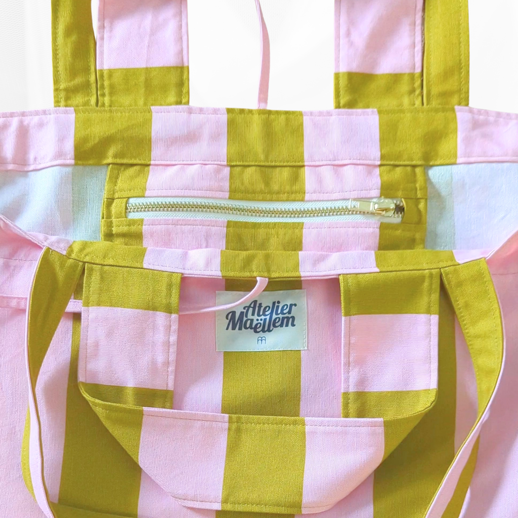 Sac cabas - L'Essentiel - Rayure "Vert-rose" Atelier Maellem