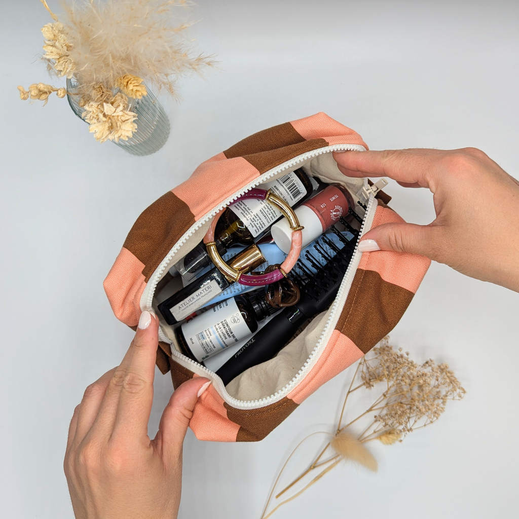 Trousse - Rayure "Corail-marron" Atelier Maellem