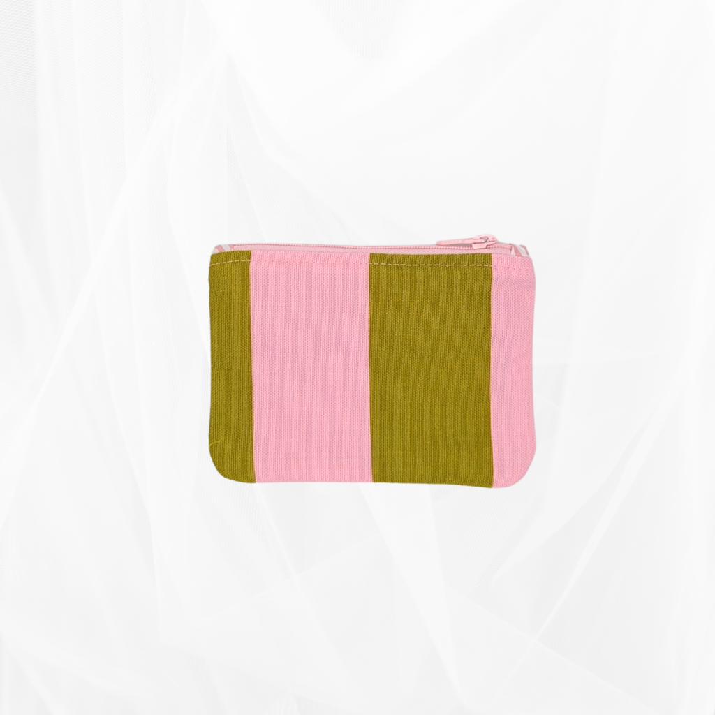 Porte-monnaie - Rayure "Vert-rose" - doublure rayée Atelier Maellem