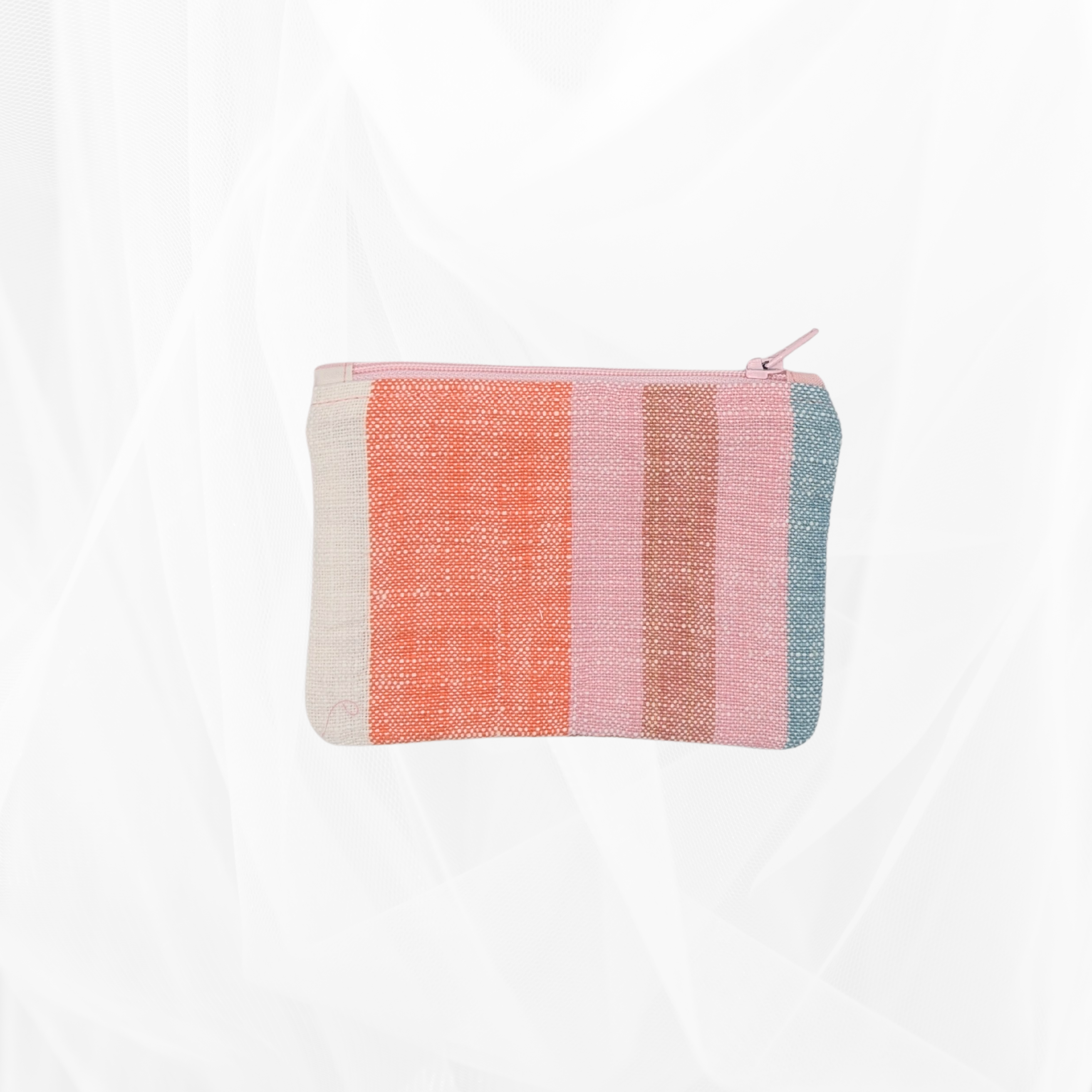 Porte-monnaie - Rayure Multicolore "Rose-orange" - doublure rayée Atelier Maellem