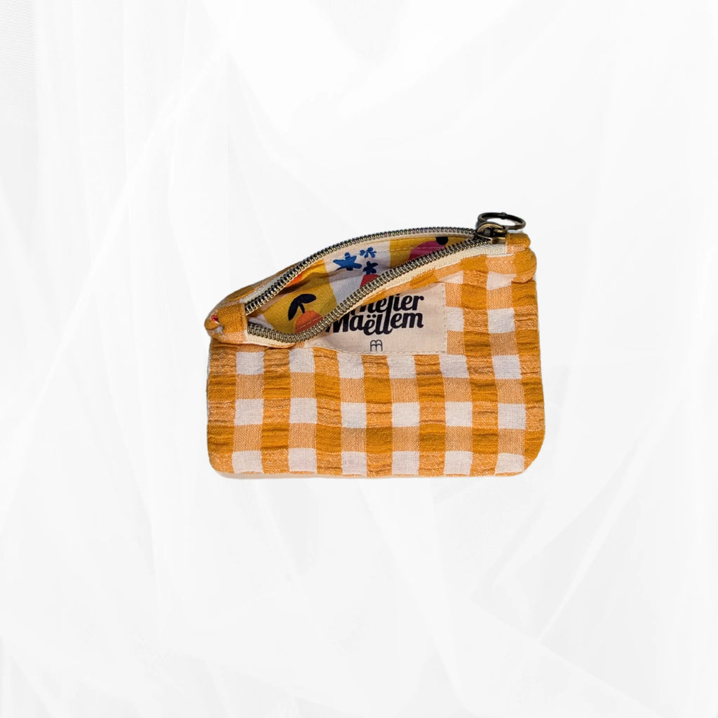 Porte-monnaie -  Vichy jaune et doublure fantaisie Atelier Maellem