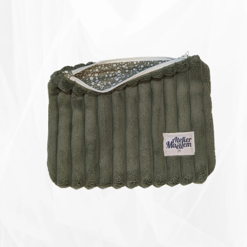 pochette zippée - Velours côtelé large tilleul Atelier Maellem