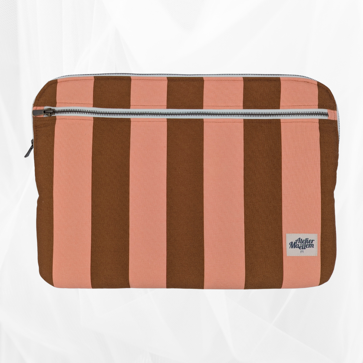 Housse PC - 15' 16' - Rayure "Rose corail-marron" Atelier Maellem