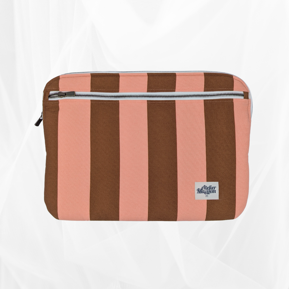 Housse PC - 13' 14' - Rayure "Rose corail-marron" Atelier Maellem