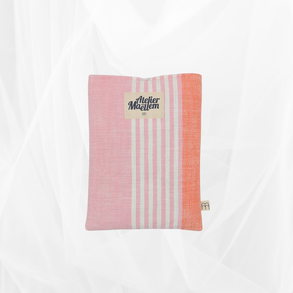 Housse de livre - Petit format - Rayure "Rose-orange" Atelier Maellem