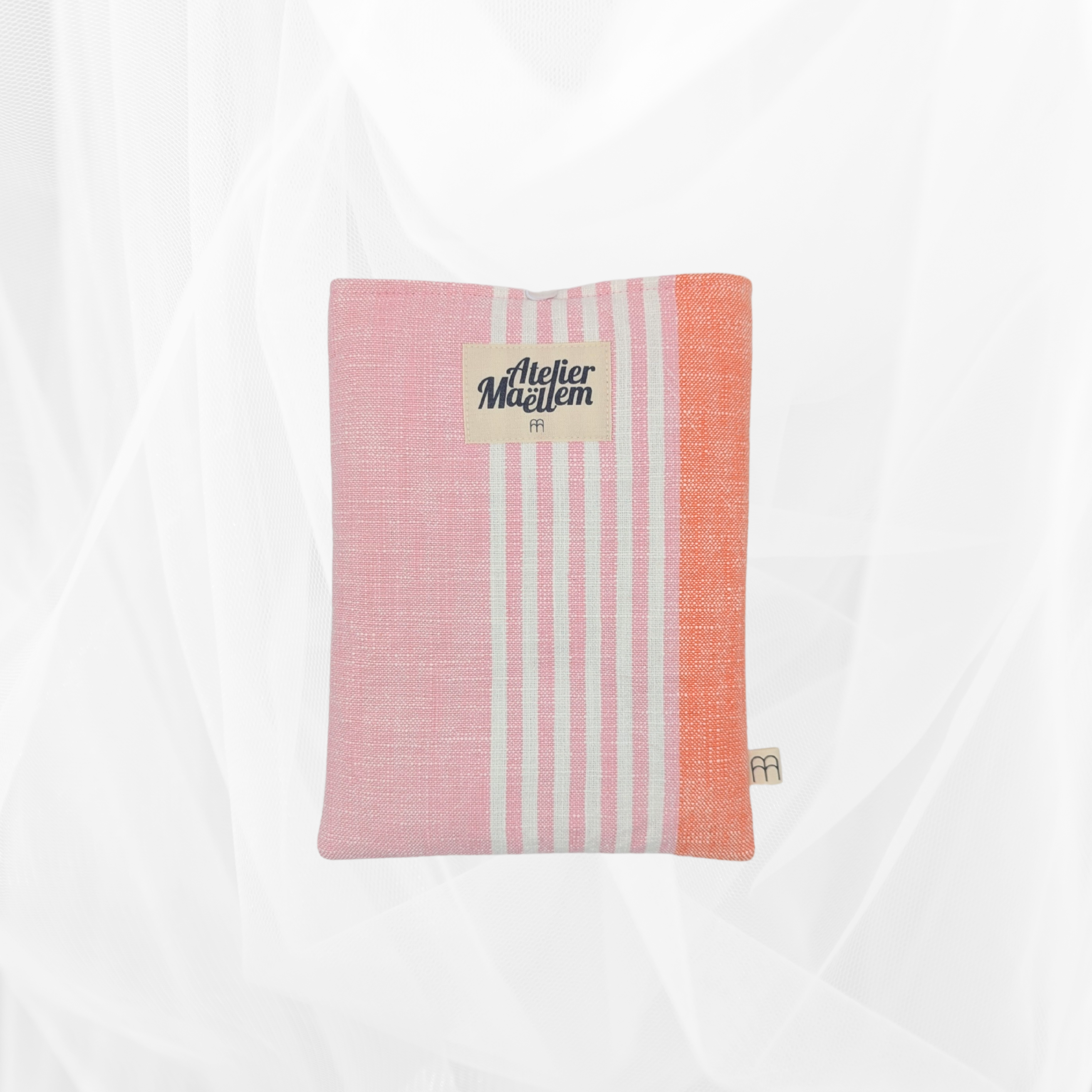 Housse de livre - Petit format - Rayure "Rose-orange" Atelier Maellem