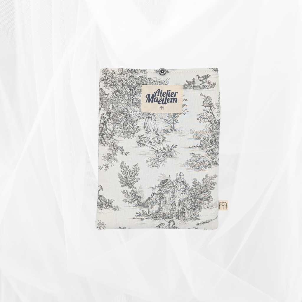 Housse de livre - Petit format - Imprimé toile de Jouy gris Atelier Maellem