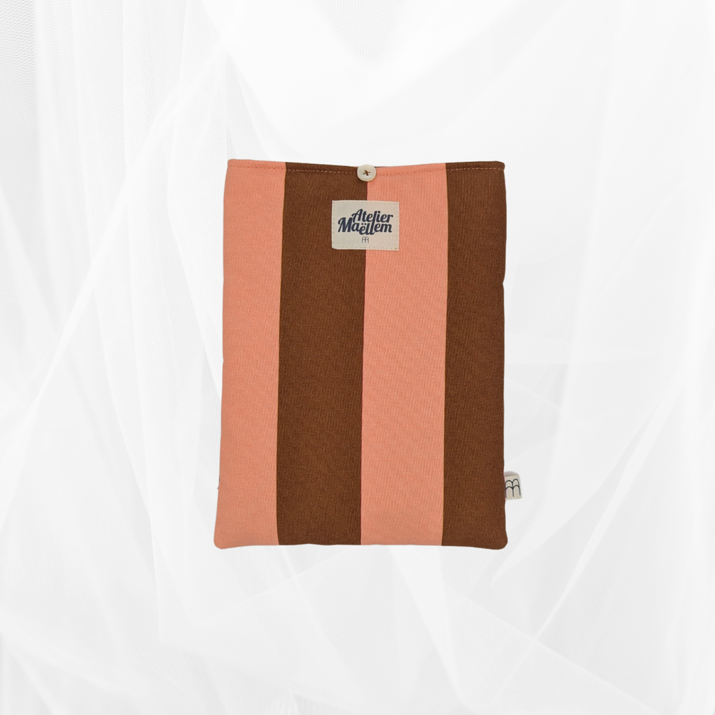 Housse de livre - Petit format - Rayure "Corail-marron" Atelier Maellem