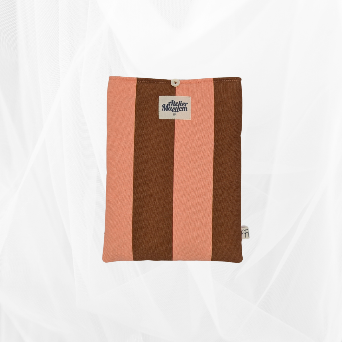 Housse de livre - Petit format - Rayure "Corail-marron" Atelier Maellem