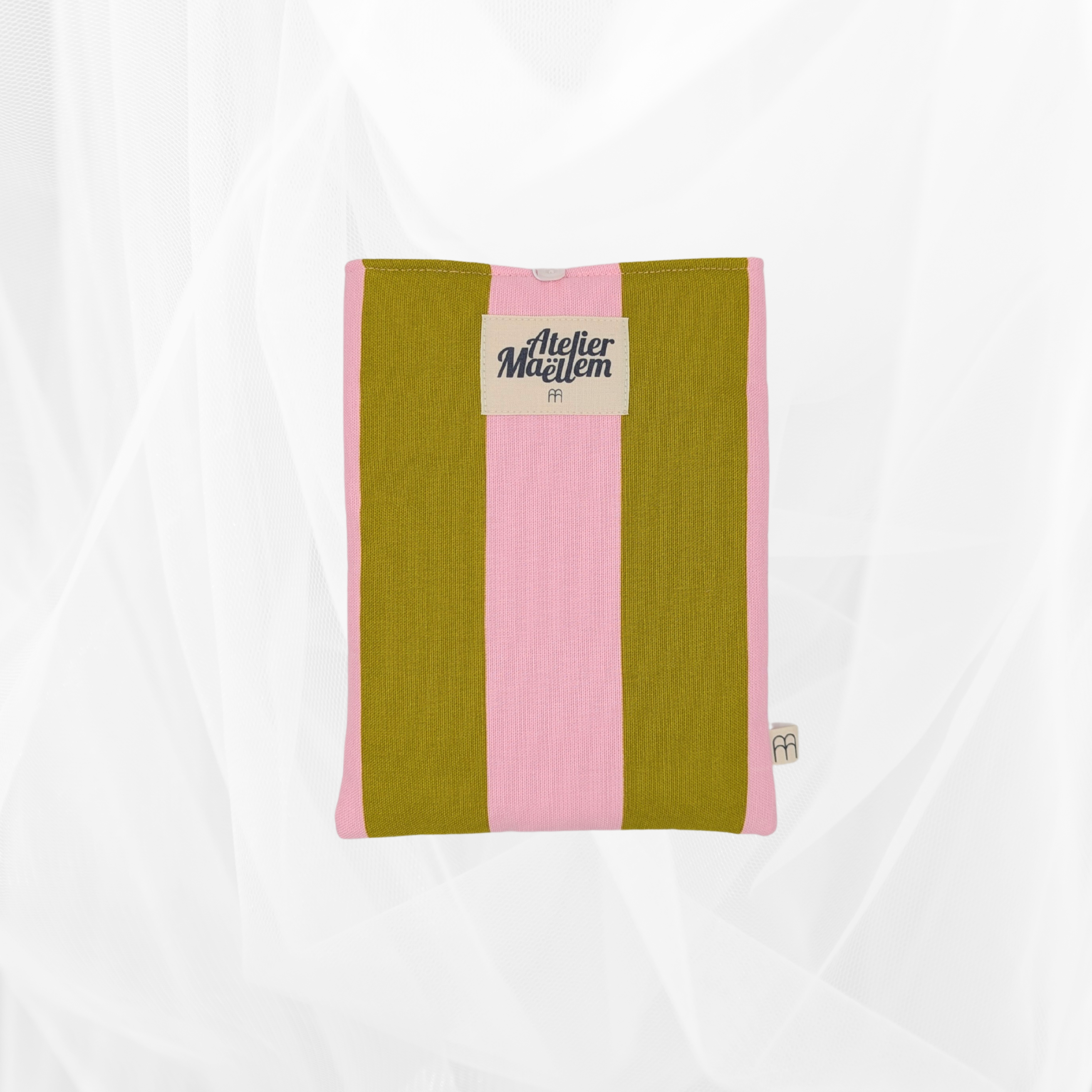 Housse de livre - Petit format - Rayure "Vert-rose" Atelier Maellem