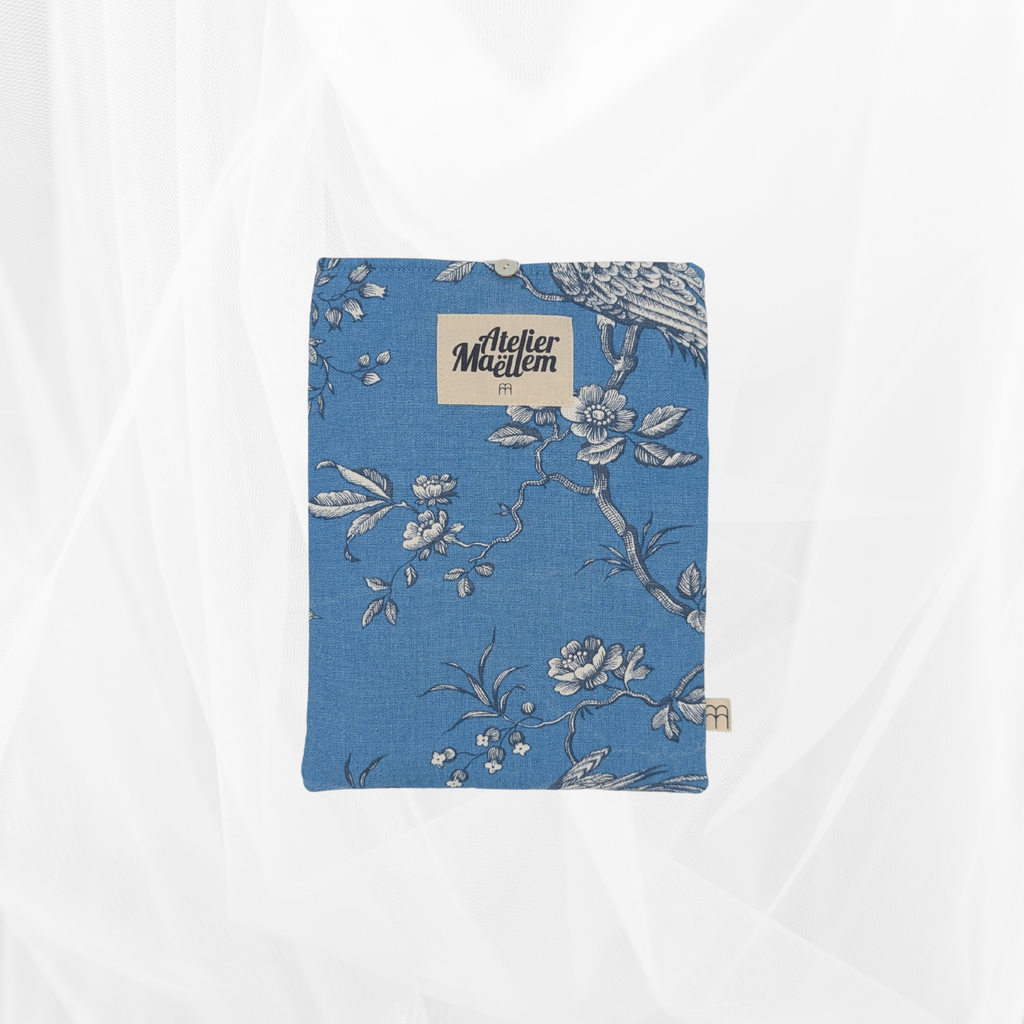 Housse de livre - Petit format - Poétique Bleu doublure grisé Atelier Maellem