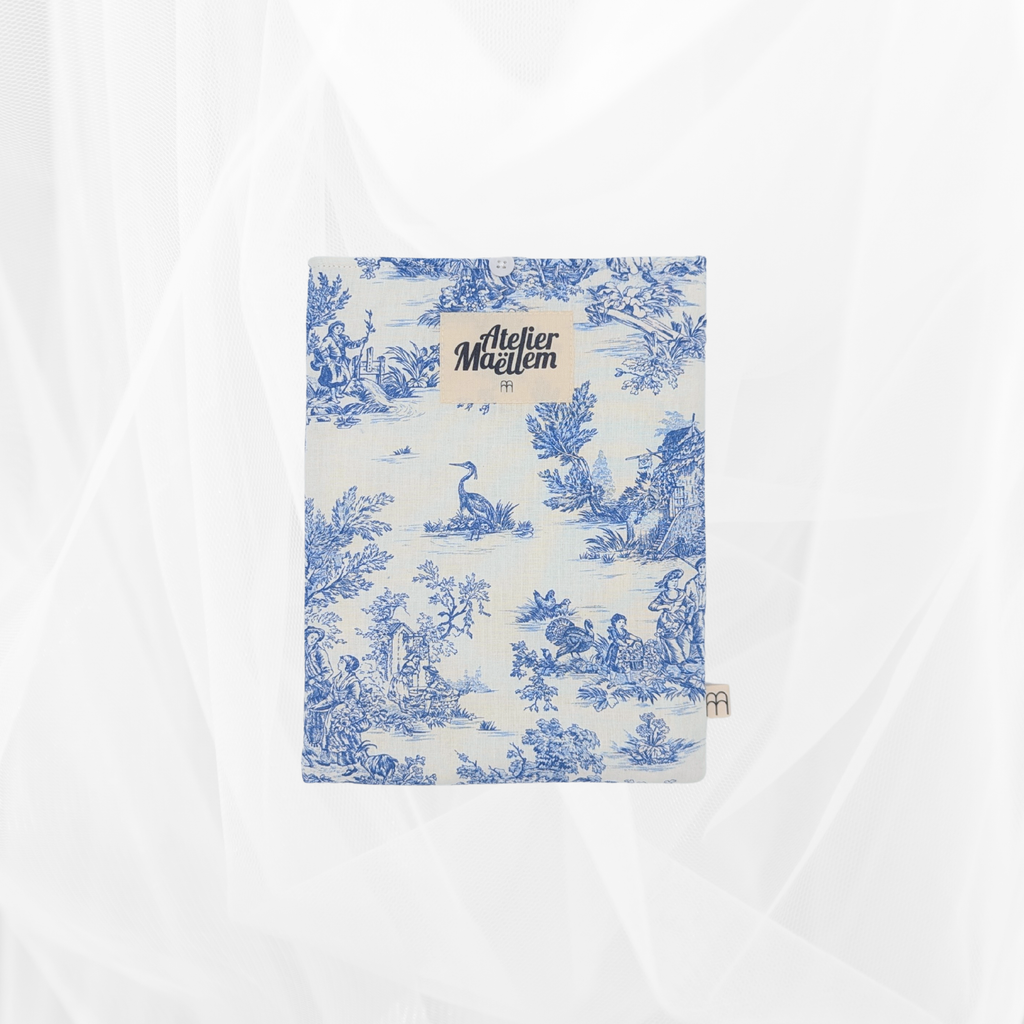 Housse de livre - Petit format - Imprimé toile de Jouy bleue Atelier Maellem