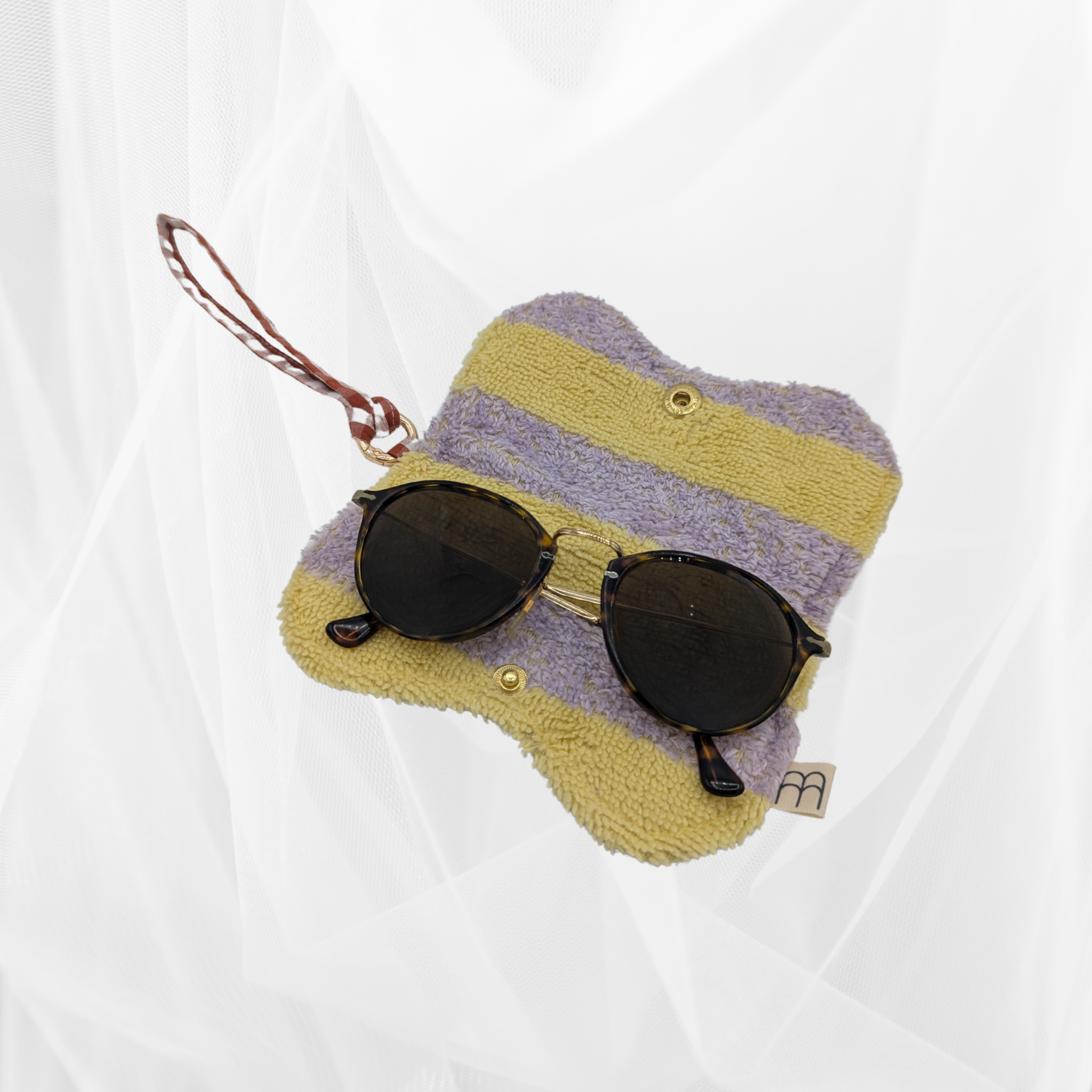 Protège-lunettes en tissu - Vichy terracotta & éponge rayée Atelier Maellem
