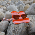 Protège-lunettes en tissu - Imprimé vichy rose, orange et blanc & éponge rayée orange-rose Atelier Maellem