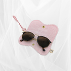 Protège-lunettes en tissu - Rayure "Vert-rose" & éponge unie rose Atelier Maellem