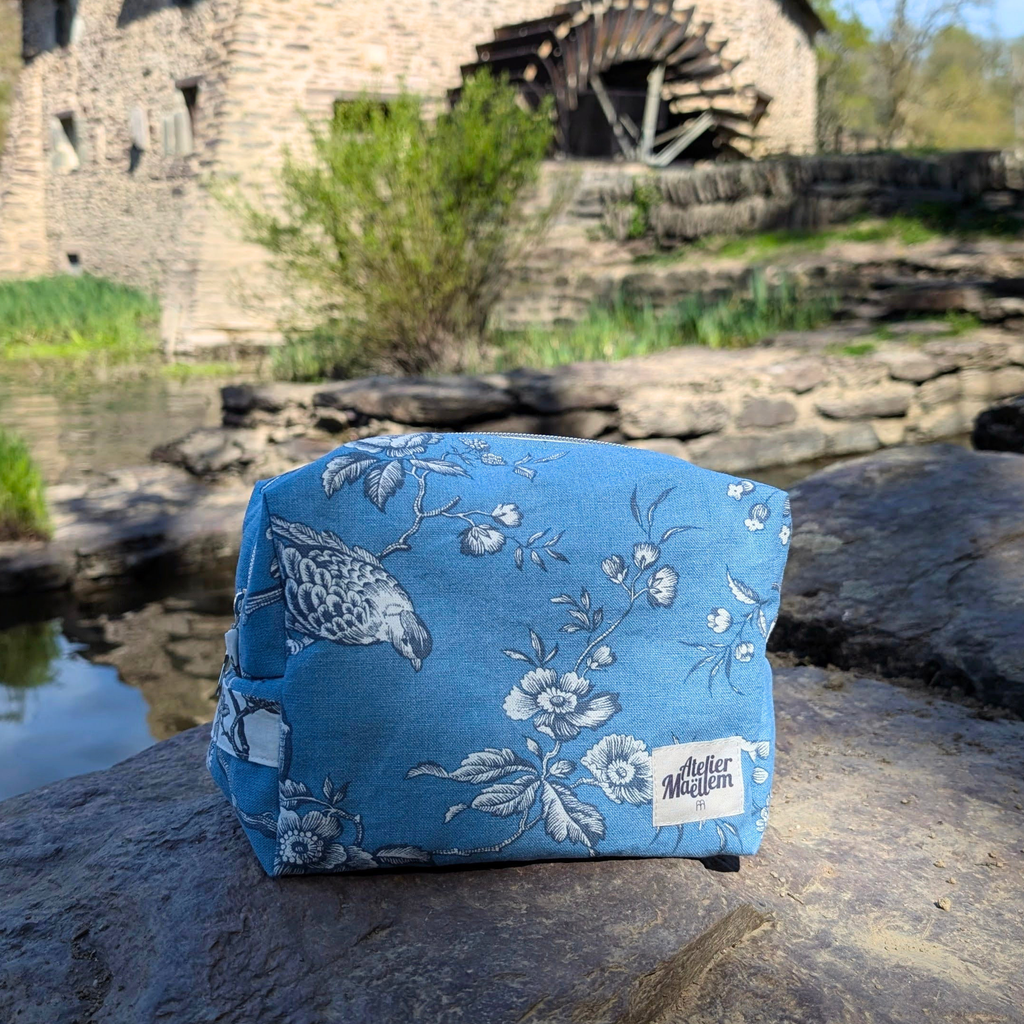 Trousse - Poétique bleu et doublure grise Atelier Maellem