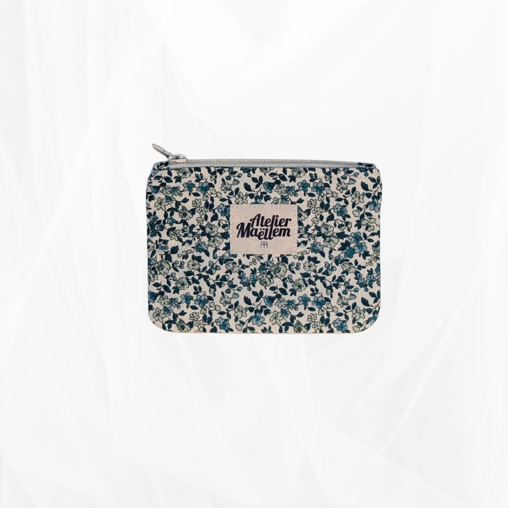 Porte-monnaie -  Floral bleu et doublure vichy Atelier Maellem