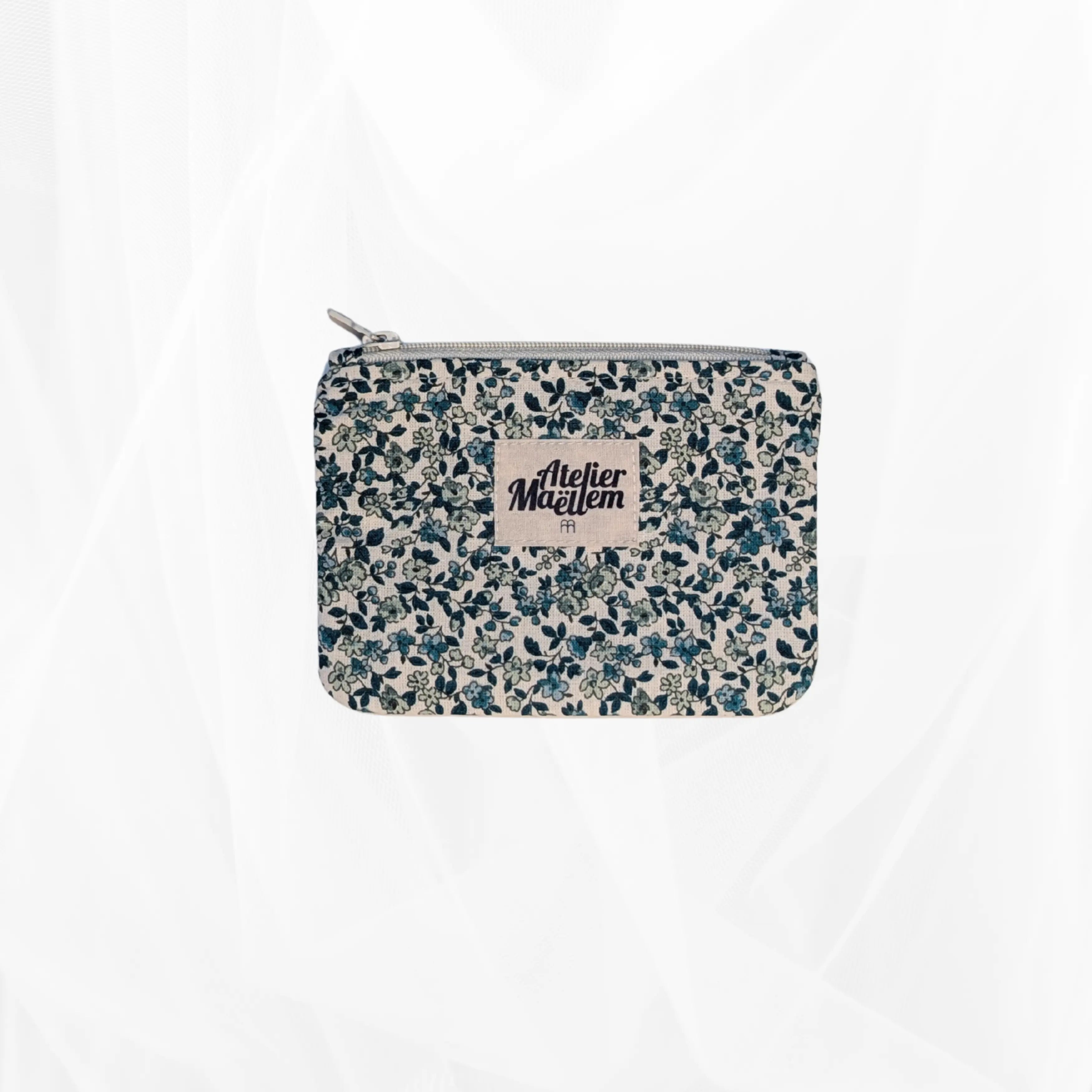 Porte-monnaie -  Floral bleu et doublure vichy Atelier Maellem