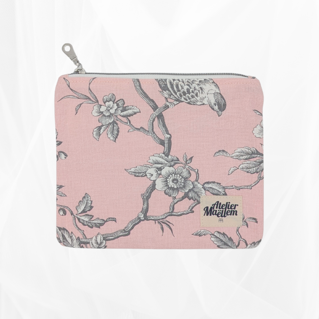 Pochette zippée - Poétique Rose Atelier Maellem