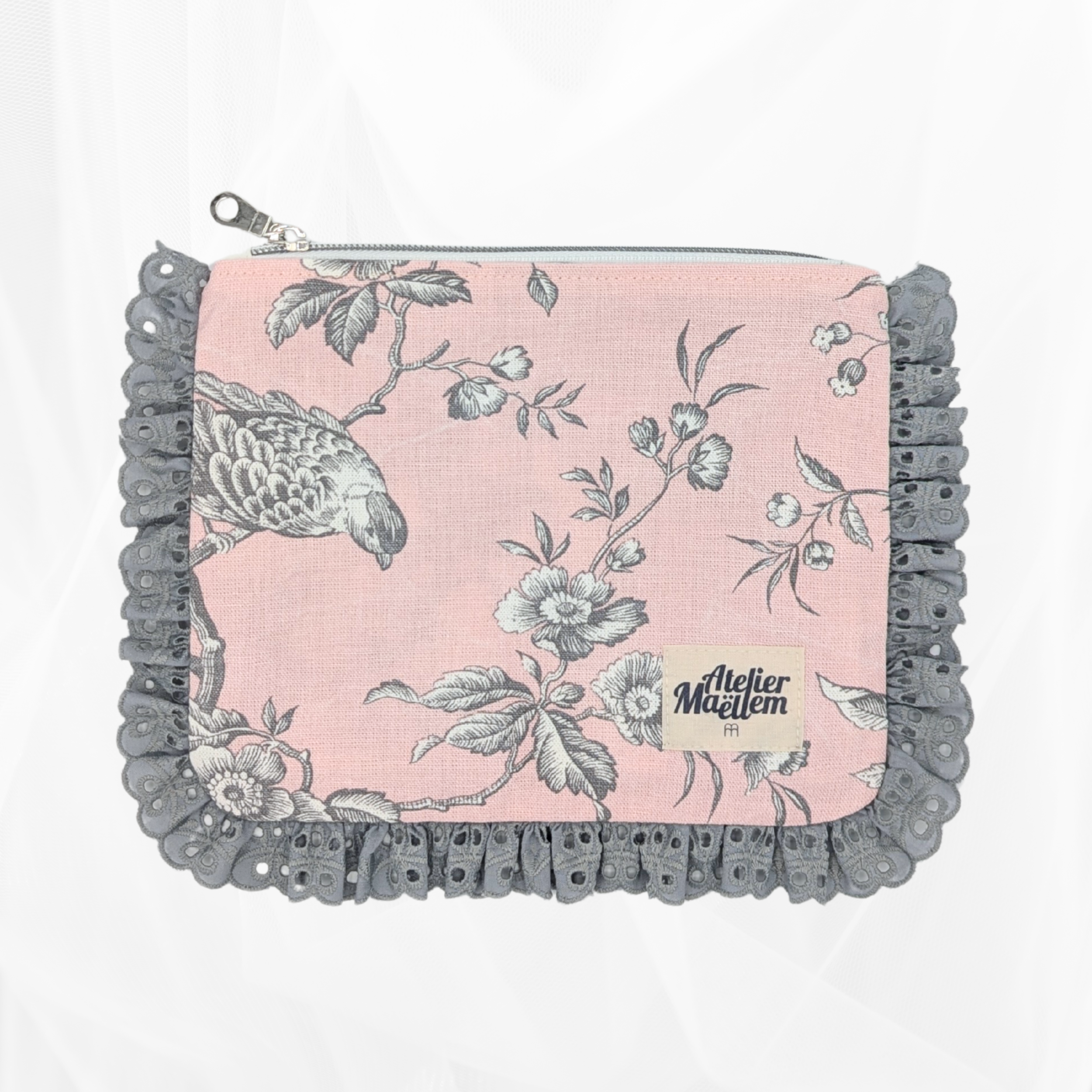 Pochette zippée à volant - Poétique Rose Atelier Maellem