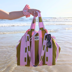 Sac cabas - Rayure "Vert-rose" & biais rayé Atelier Maellem