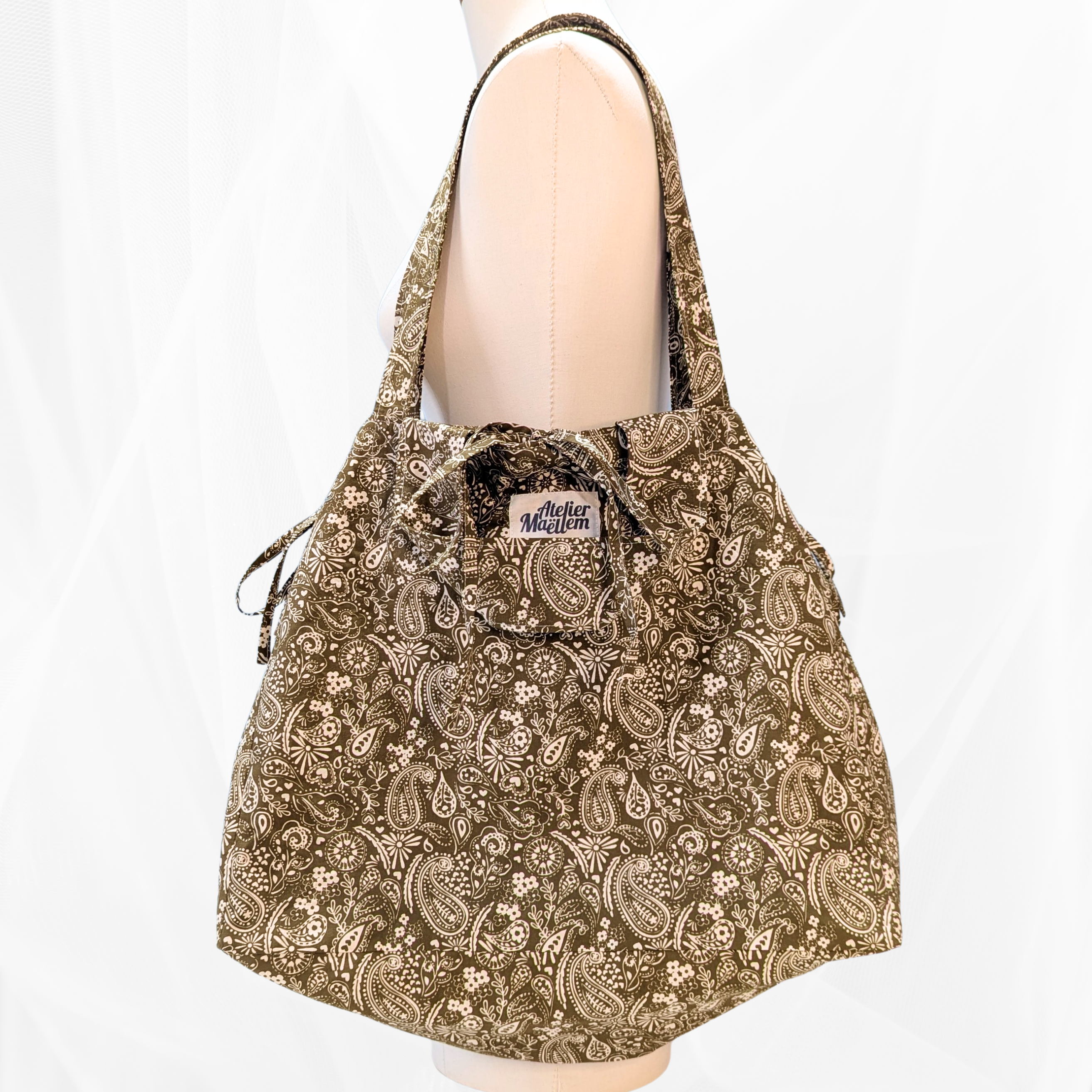 Sac cabas fermeture zippée - Floral vert Atelier Maellem