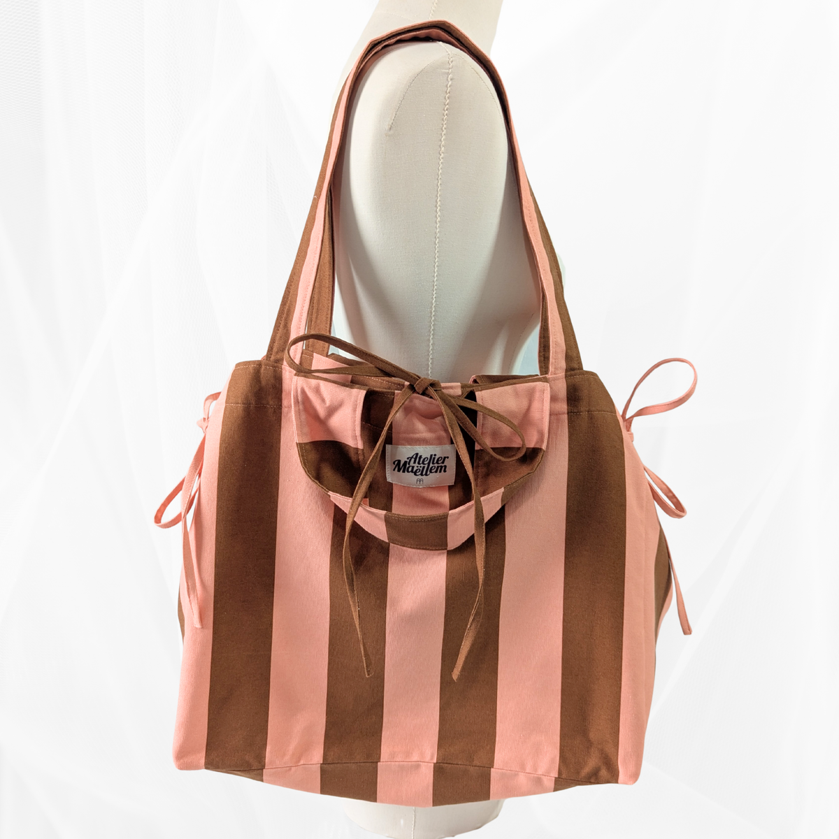 Sac cabas - L'Essentiel - Rayure "Corail-marron" Atelier Maellem
