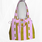 Sac cabas - Rayure "Vert-rose" & biais rayé Atelier Maellem