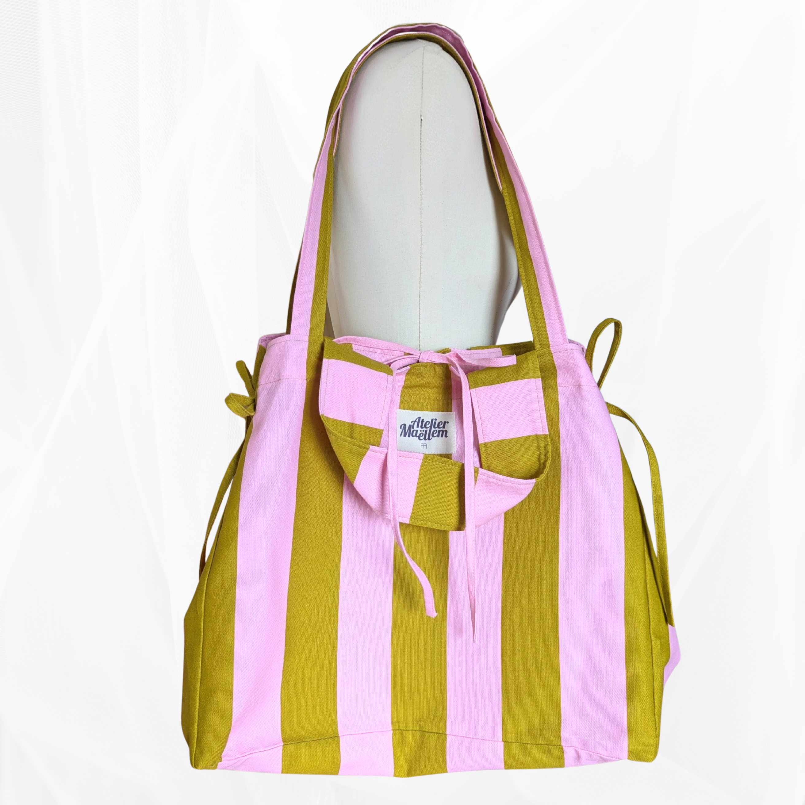 Sac cabas - L'Essentiel - Rayure "Vert-rose" Atelier Maellem