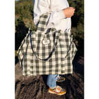 Sac cabas fermeture zippée - Carreaux vert et beige Atelier Maellem