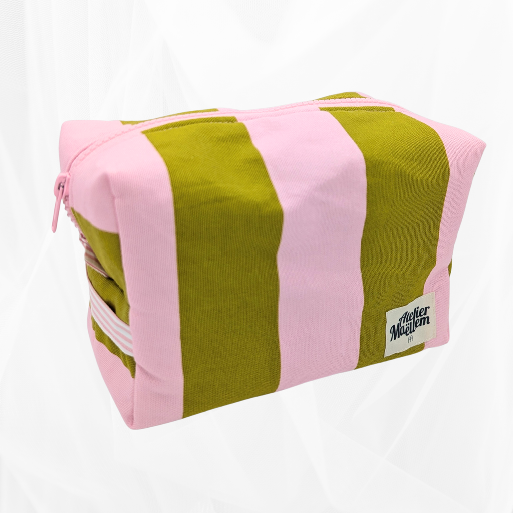 Trousse - Rayure "Vert-rose" Atelier Maellem