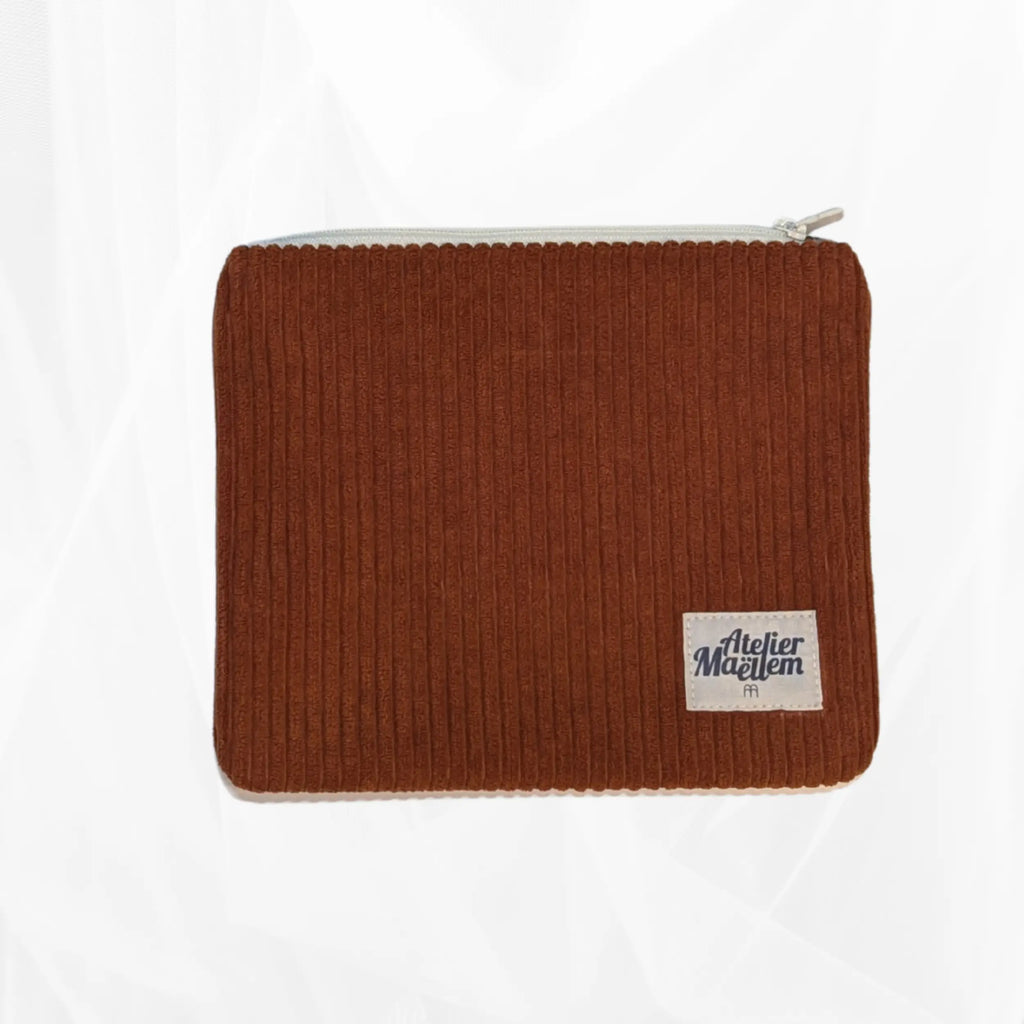 Pochette zippée - Velours côtelé rouille Atelier Maellem