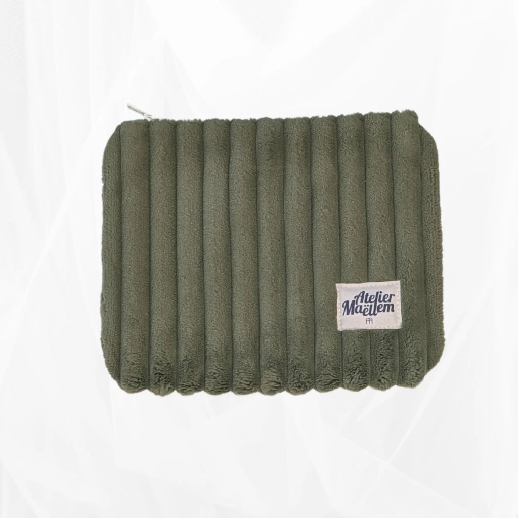 pochette zippée - Velours côtelé large tilleul Atelier Maellem