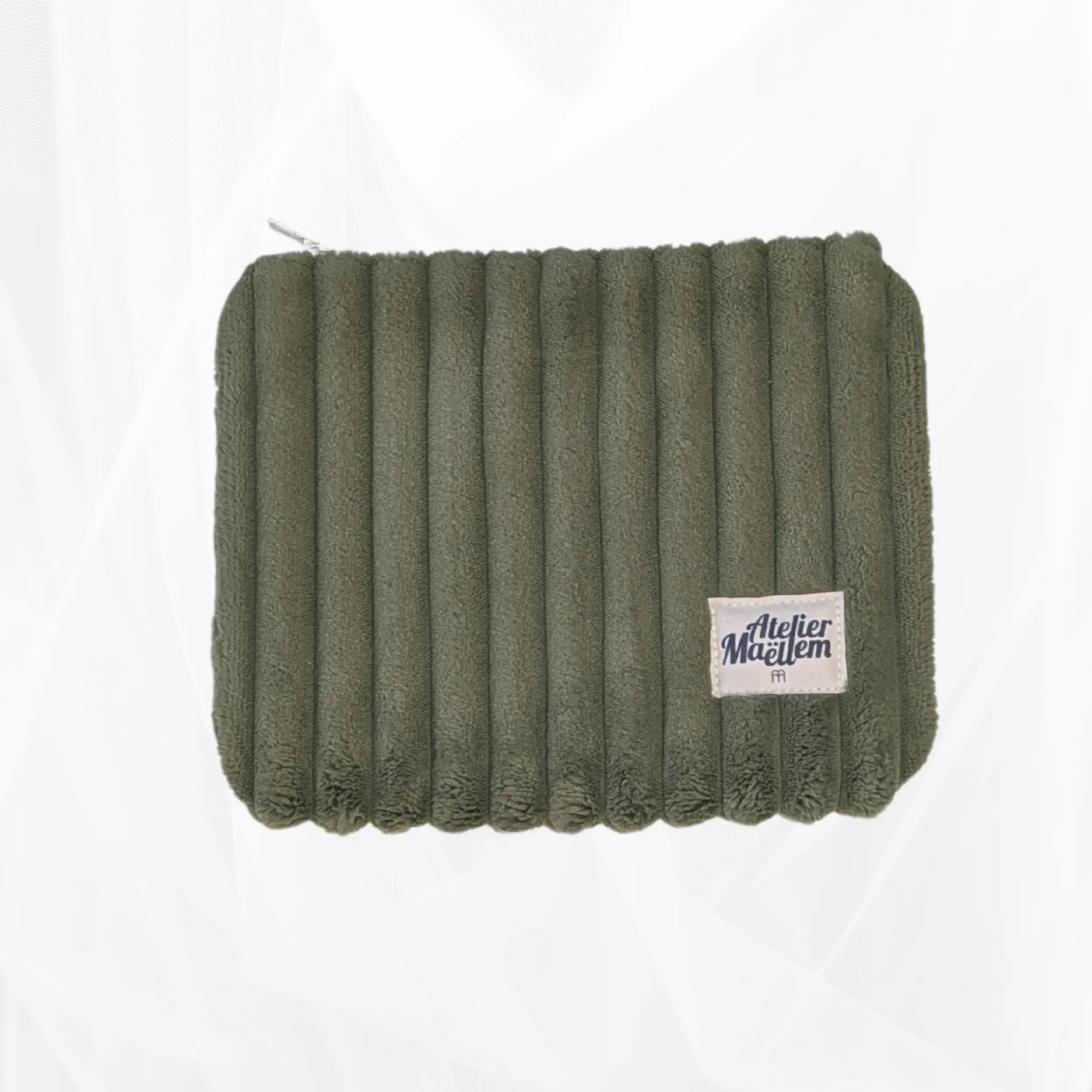 pochette zippée - Velours côtelé large tilleul Atelier Maellem