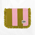 Pochette zippée à volant - Rayure "Vert-rose" - doublure rayée rose & blanc Atelier Maellem